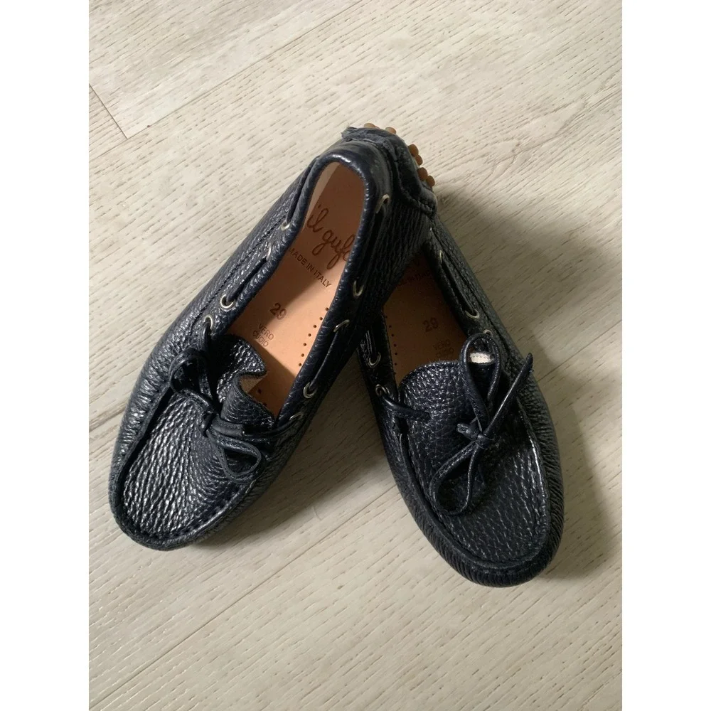 Il Gufo Kids Navy Pebbled Leather Driving Loafers Made in Italy Size 29 US 11.5